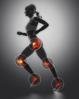 a woman running with a knee injury
