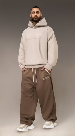 Model wearing branded apparel for fashion photoshoot