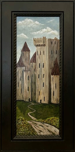 Pathway to the Castle, 2024, Acrylic on wood cabinet door, 21 x 10 inches  $245