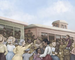 Illustrations from The Unkown Soldier's Journey Home by New Orleans artist Melissa Vandiver.
