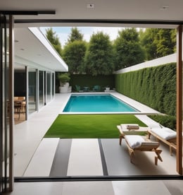 Modern backyard with a pool in the middle