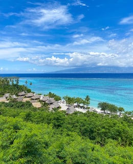 Vue sur le lagon de Moorea avec l'eau bleu turquoise et la verdure