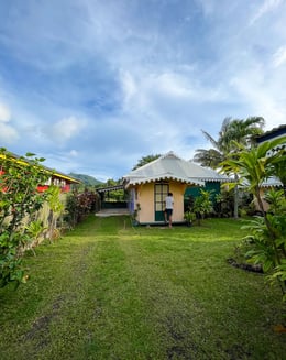 accommodation surrounded by lush greenery on the island of Huahine, French Polynesia.