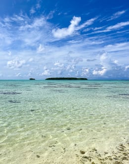 Pristine beach with crystal-clear turquoise water on Tetiaroa island, French Polynesia.