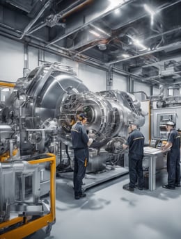 a group of people working on a large machine