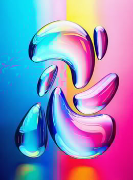 A colorful abstract painting of rainbow orbs.