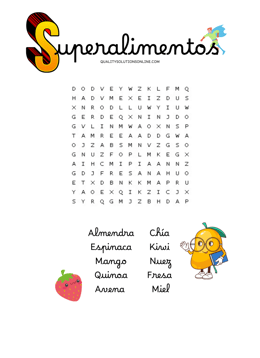 Sopa de letras superalimentos para niños para descargar gratis