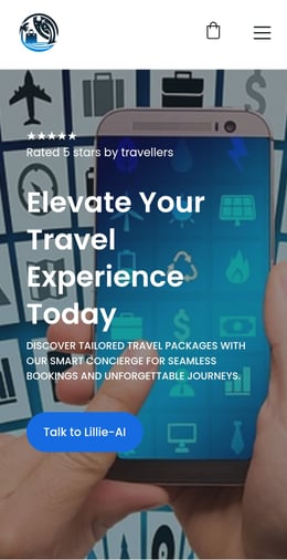 a person holding a phone with the text,'elevate your travel experience