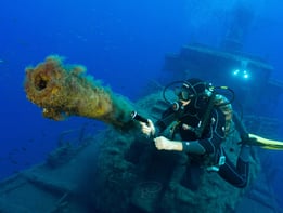 Diver with the Navy Frigate Wreck, Madeira