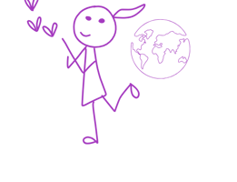 Girl stick figure chasing butterflies with earth floating behind her in the air.