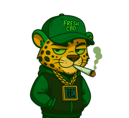 : Leopardo Fresh CBD con gorra y cigarro estilo relajado