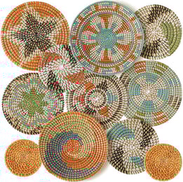 11 Pcs Boho Wall Decor Decorative Bulrush Woven Wall Decor Boho Wall Art Round Farmhouse Art