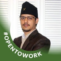 a Nepali translator in a suit and hat with a green background