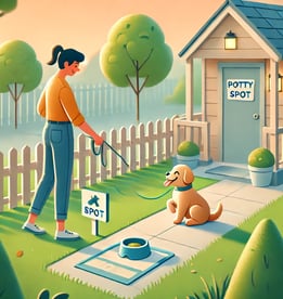 a woman walking a dog on a leash