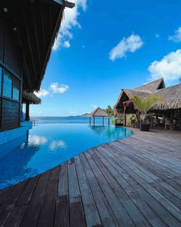 View from our accommodation by the Bora Bora lagoon, French Polynesia.