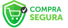 Selo verde de "Compra Segura" com ícone de carrinho de compras protegido por escudo, indicando que o