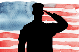 American Flag with Soldier Saluting