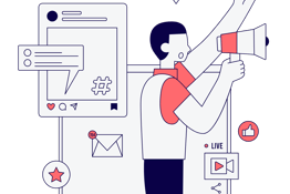 An illustration of a person making an announcement on social media.