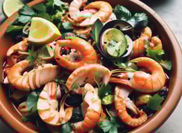 A Brazilian dish in a clay bowl, brimming with hot, delicious, fresh seafood.