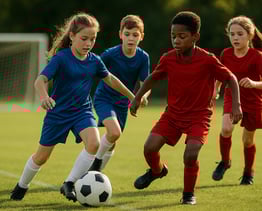 Un grupo de niños jugando a futbol en Sports & Lingo