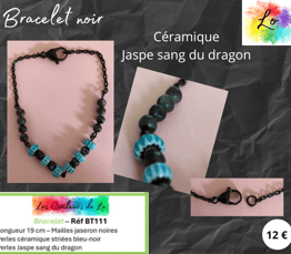 Bracelet noir céramique Jaspe sang du dragon Les Couleurs de Lo