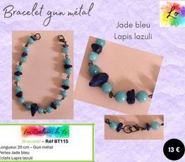 Bracelet gun métal Jade bleu Lapis lazuli Les Couleurs de Lo