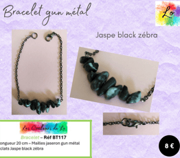 Bracelet gun métal Jaspe black zébra Les Couleurs de Lo