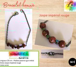 Bracelet gun métal Jaspe impérial rouge Les Couleurs de Lo