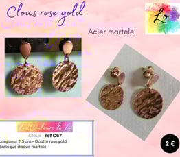 Boucles clous rose gold disque métal martelé Les Couleurs de Lo