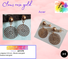 Boucles clous rose gold rosace métal Les Couleurs de Lo