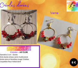 Créoles dorées 3 cm strass verre multicolore verre rouge Les Couleurs de Lo