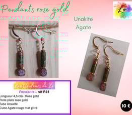 Boucles pendants rose gold Unakite Agate Les Couleurs de Lo