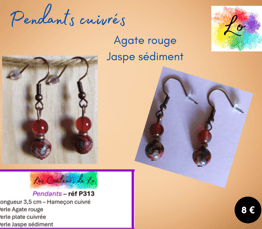 Boucles pendants cuivrés Agate rouge Jaspe sédiment Les Couleurs de Lo