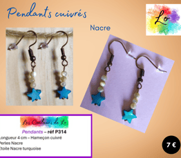 Boucles pendants cuivrés Nacre étoile Nacre turquoise Les Couleurs de Lo
