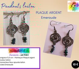 Boucles pendants Plaqué argent laiton fleur ajourée Emeraude Les Couleurs de Lo
