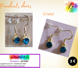 Boucles pendants dorés cristal turquoise Les Couleurs de Lo