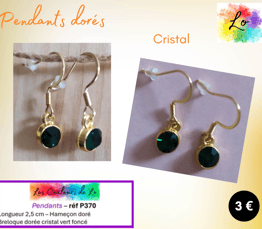 Boucles pendants dorés cristal vert Les Couleurs de Lo