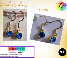 Boucles pendants dorés cristal bleu Les Couleurs de Lo