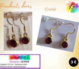 Boucles pendants dorés cristal bordeaux Les Couleurs de Lo