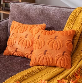 Pumpkin Fall Kids Decorative Throw Pillow Covers 12"x12", Set of 2 Orange Brown Soft Faux Fur Pillow