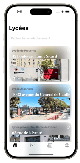 Image de l'application en marche dans la vue de recherche