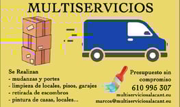Paquetes en la calles, furgoneta en marcha y brocha. marcos@multiserviciosalacant.eu