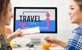 "A virtual assistant helping with travel bookings, shown on a tablet or computer screen.