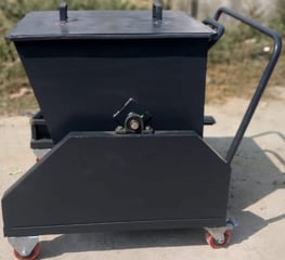 Chips trolley has covering sheet on top.