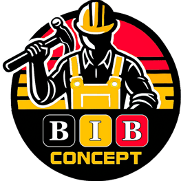 Logo BIB Concept, un ouvrier tenant un marteau dans sa main