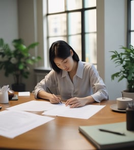 man writing on paper