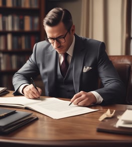 man writing on paper