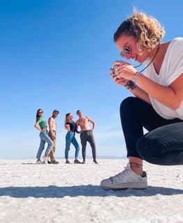 Funny perspective photo on the Uyuni Salt Flat where Louise appears to take a picture of us in miniature.