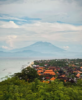 View of Mount Agung from the heights of Nusa Lembongan.