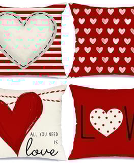GEEORY Valentines Day Pillow Covers 16x16 inch Set of 4 for Valentines Decor Red White Stripes Dots 